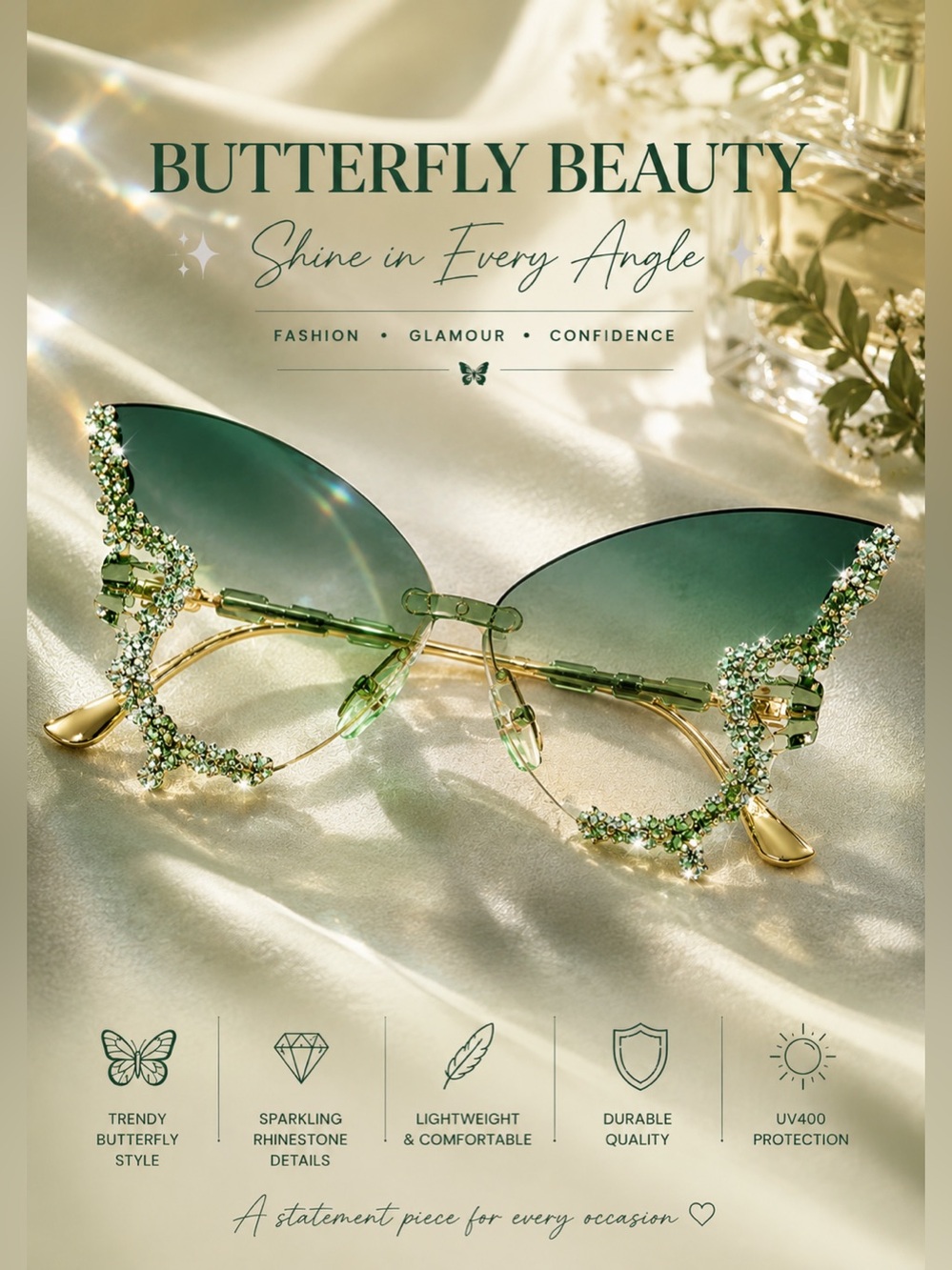 Sanrio green Ombre Butterfly Rhinestone Sunglasses